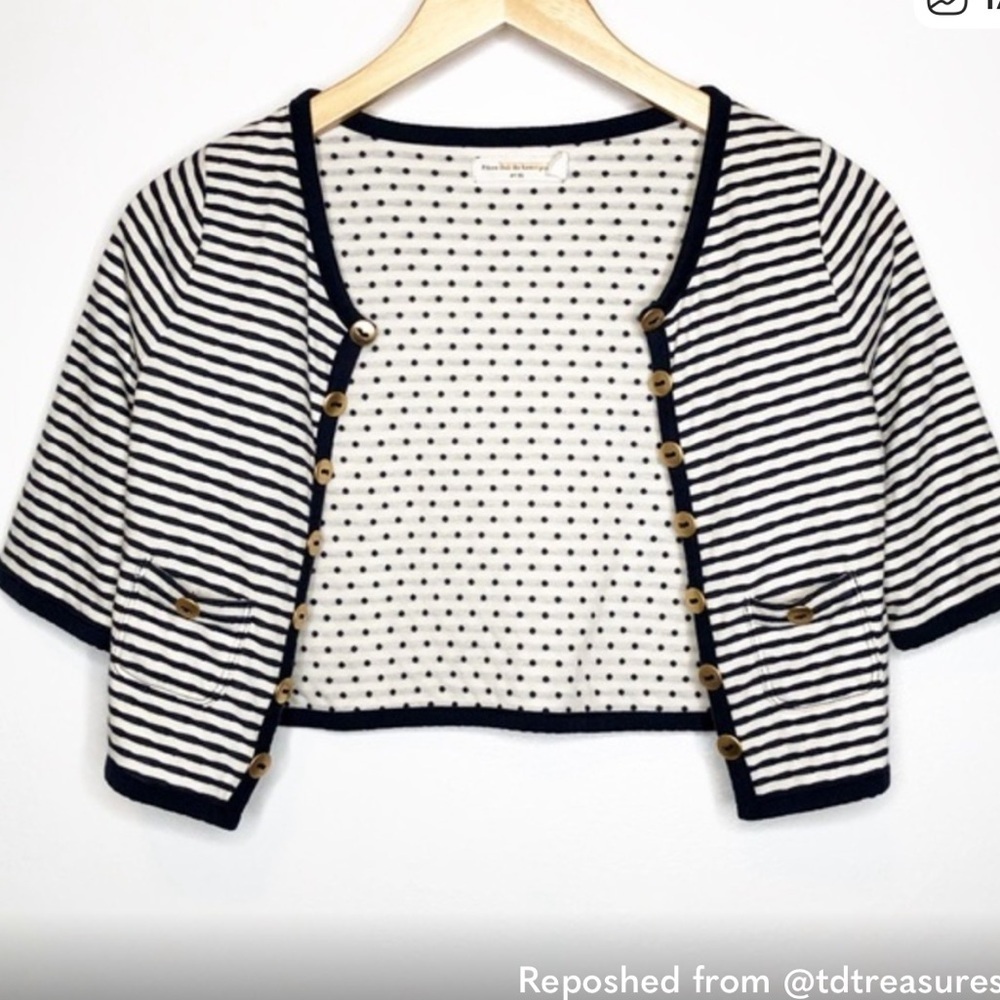 Pilcro And The Letterpress Cropped Cardigan Navy And White Stripe